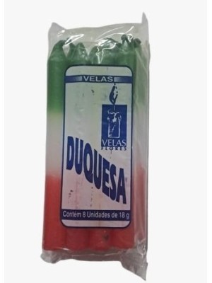 Vela Duquesa Tricolor 18g Verde/Branco/Vermelho com 8 Unidades – Velas para Proteção, Firmeza Espiritual, Abertura de Caminhos e Oração