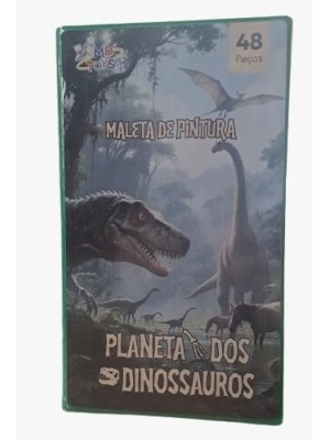 Maleta Colorida Infantil de Pintura 48 Peças Planeta dos Dinossauros — Kit Completo com Lápis de Cor, Canetinhas, Giz de Cera e Acessórios