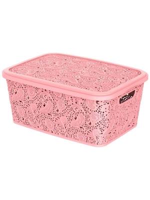 CESTO ORGANIZADOR C/ TAMPA 2,2 L ROSA RENDA FLORAL UN.