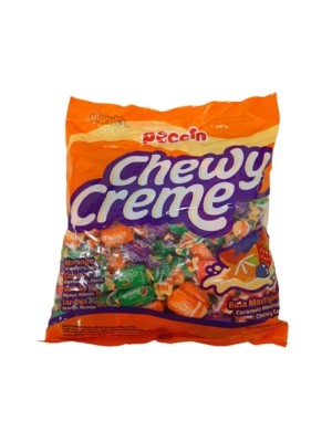 Bala mastigável sabor de frutas sortidas e creme (morango, cassis, mamão, laranja)